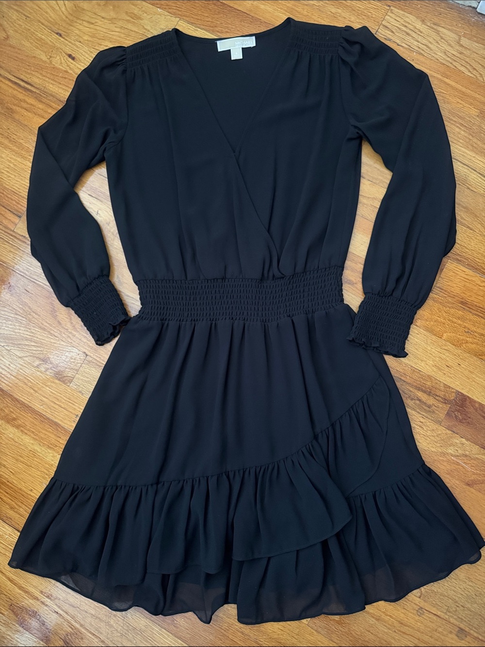Michael Kors Long-Sleeve Smocked Waist Dress